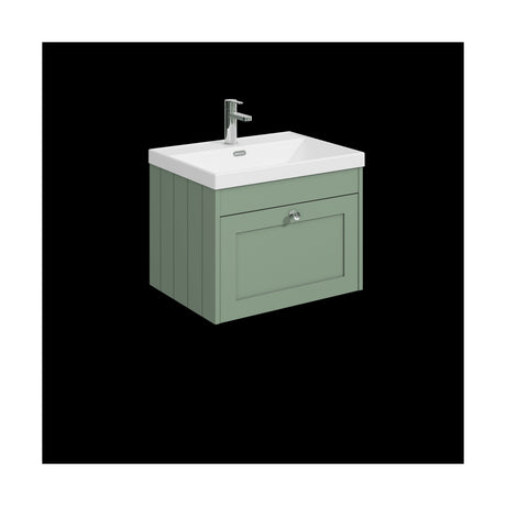 [BFHE894E] Balterley 600mm Wall Hung 1 Drawer Unit with Thin Edge Basin 1 Tap Hole - Satin Green - Cutout