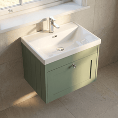 [BFHE894E] Balterley 600mm Wall Hung 1 Drawer Unit with Thin Edge Basin 1 Tap Hole - Satin Green - Lifestyle 2