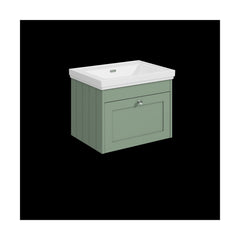 [BFHE894H] Balterley 600mm Wall Hung 1 Drawer Unit with Classic Basin No Tap Hole - Satin Green - Cutout