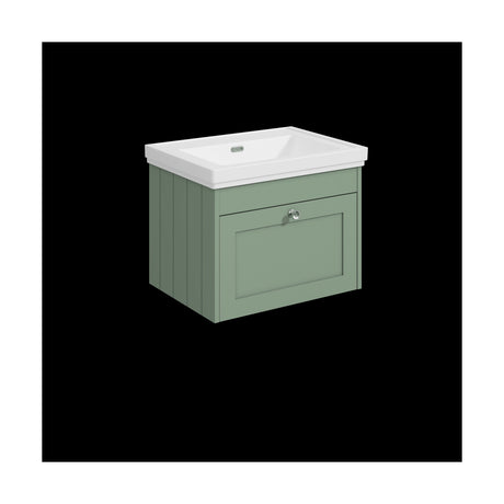 [BFHE894H] Balterley 600mm Wall Hung 1 Drawer Unit with Classic Basin No Tap Hole - Satin Green - Cutout