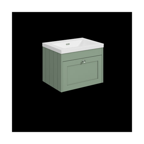 [BFHE894K] Balterley 600mm Wall Hung 1 Drawer Unit with Minimalist Basin No Tap Hole - Satin Green - Cutout