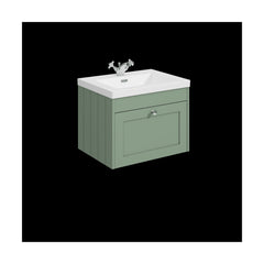 [BFHE894L] Balterley 600mm Wall Hung 1 Drawer Unit & Minimalist Basin 1 Tap Hole - Satin Green - Cutout