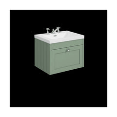 [BFHE894M] Balterley 600mm Wall Hung 1 Drawer Unit with Minimalist Basin 3 Tap Hole - Satin Green - Cutout