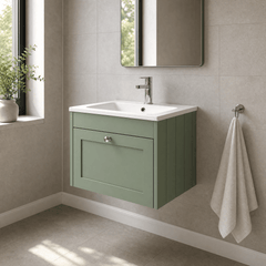 [BFHE894P] Balterley 600mm Wall Hung 1 Drawer Unit with Stone Basin 1 Tap Hole - Satin Green - Lifestyle 3