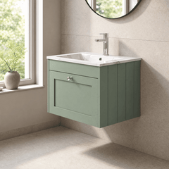 [BFHE894Q] Balterley 600mm Wall Hung 1 Drawer Unit with Stone Basin 1 Tap Hole, Satin Green - Lifestyle 3