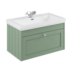 [BFHE896A] Balterley 800mm Wall Hung 1 Drawer Unit with Classic Basin 1 Tap Hole - Satin Green - Cutout