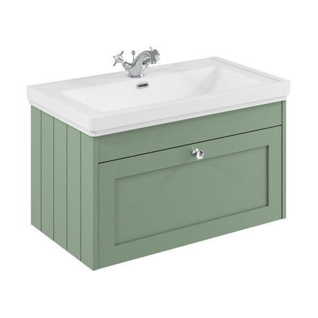 [BFHE896A] Balterley 800mm Wall Hung 1 Drawer Unit with Classic Basin 1 Tap Hole - Satin Green - Cutout