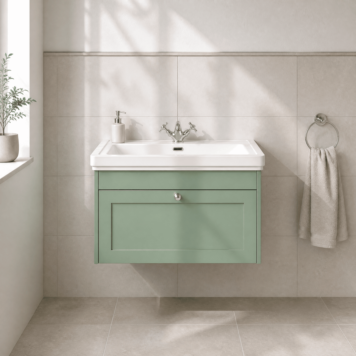 [BFHE896A] Butterton Traditional 1 Drawer Wall Hung Vanity Unit with Classic Basin, Choice of Size and Colour