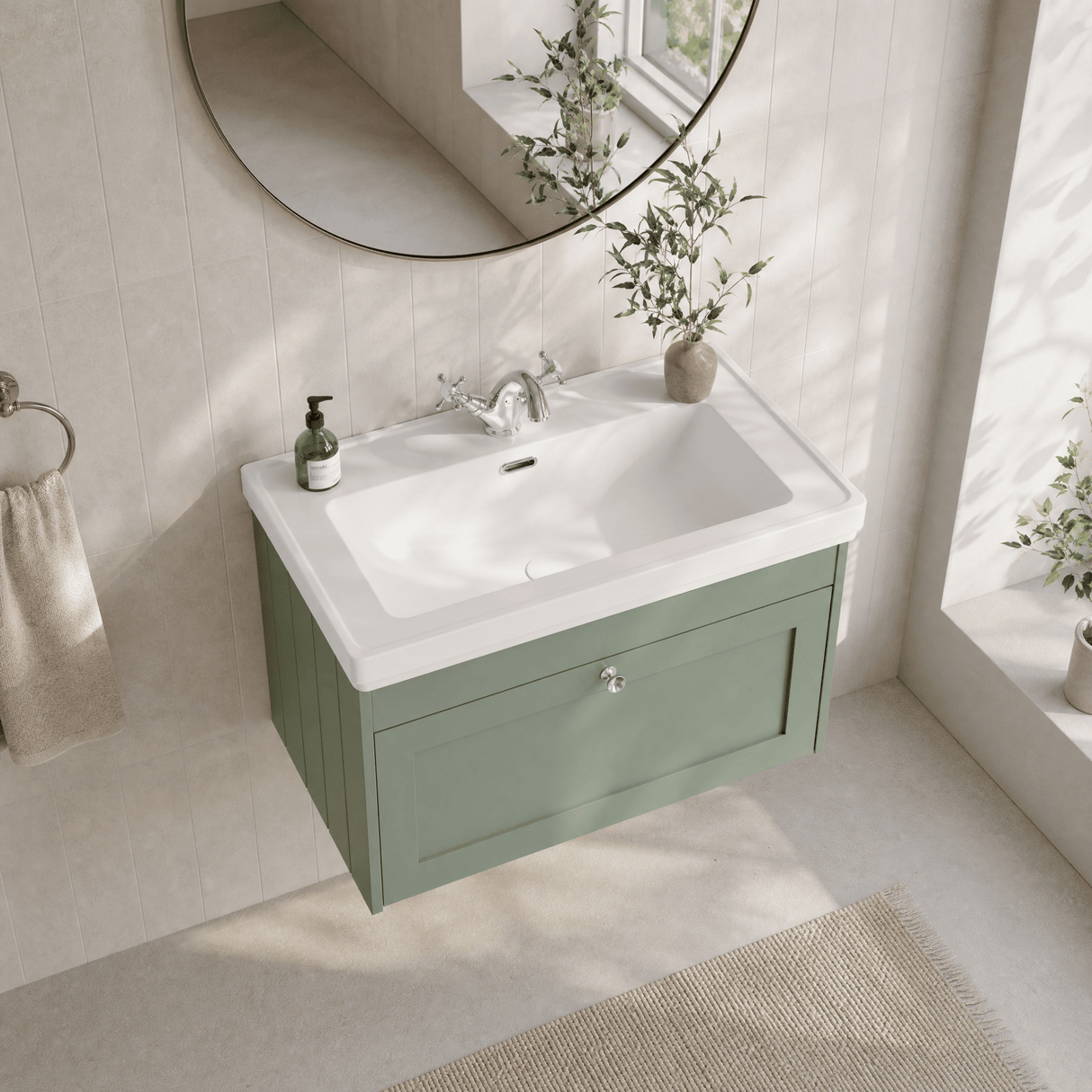 [BFHE896A] Butterton Traditional 1 Drawer Wall Hung Vanity Unit with Classic Basin, Choice of Size and Colour