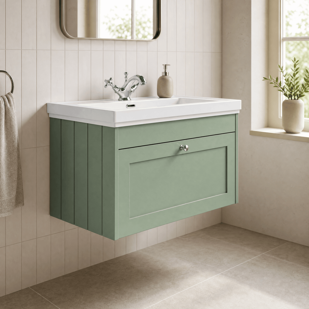 [BFHE896A] Butterton Traditional 1 Drawer Wall Hung Vanity Unit with Classic Basin, Choice of Size and Colour