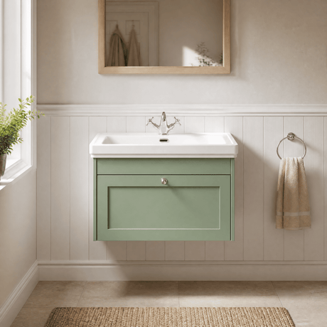 [BFHE896A] Butterton Traditional 1 Drawer Wall Hung Vanity Unit with Classic Basin, Choice of Size and Colour - Silo