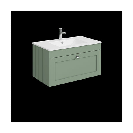 [BFHE896C] Balterley 800mm Wall Hung 1 Drawer Unit with Minimalist Basin 1 Tap Hole - Satin Green - Cutout