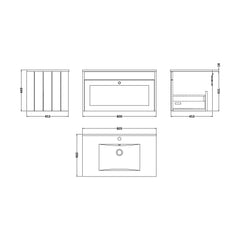 [BFHE896C] Balterley 800mm Wall Hung 1 Drawer Unit with Minimalist Basin 1 Tap Hole - Satin Green - Technical Drawing