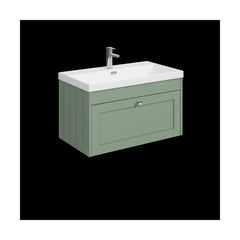 [BFHE896E] Balterley 800mm Wall Hung 1 Drawer Unit with Thin Edge Basin 1 Tap Hole - Satin Green - Cutout