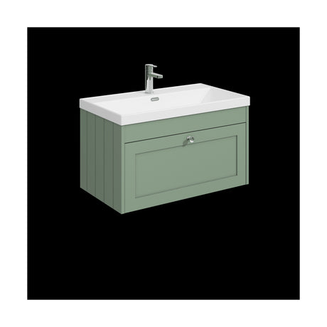 [BFHE896E] Balterley 800mm Wall Hung 1 Drawer Unit with Thin Edge Basin 1 Tap Hole - Satin Green - Cutout