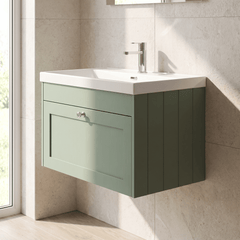 [BFHE896E] Balterley 800mm Wall Hung 1 Drawer Unit with Thin Edge Basin 1 Tap Hole - Satin Green - Lifestyle 3