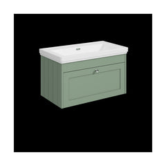 [BFHE896H] Balterley 800mm Wall Hung 1 Drawer Unit with Classic Basin No Tap Hole - Satin Green - Cutout