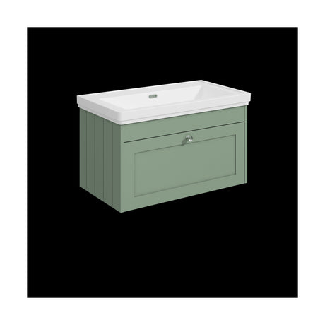 [BFHE896H] Balterley 800mm Wall Hung 1 Drawer Unit with Classic Basin No Tap Hole - Satin Green - Cutout