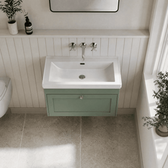 [BFHE896H] Balterley 800mm Wall Hung 1 Drawer Unit with Classic Basin No Tap Hole - Satin Green - Lifestyle 2