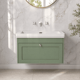 [BFHE896H] Balterley 800mm Wall Hung 1 Drawer Unit with Classic Basin No Tap Hole - Satin Green - Silo