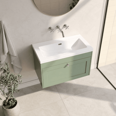[BFHE896K] Balterley 800mm Wall Hung 1 Drawer Unit with Minimalist Basin No Tap Hole - Satin Green - Lifestyle 2
