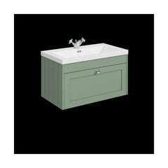 [BFHE896L] Balterley 800mm Wall Hung 1 Drawer Unit & Minimalist Basin 1 Tap Hole - Satin Green - Cutout