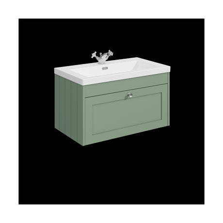 [BFHE896L] Balterley 800mm Wall Hung 1 Drawer Unit & Minimalist Basin 1 Tap Hole - Satin Green - Cutout