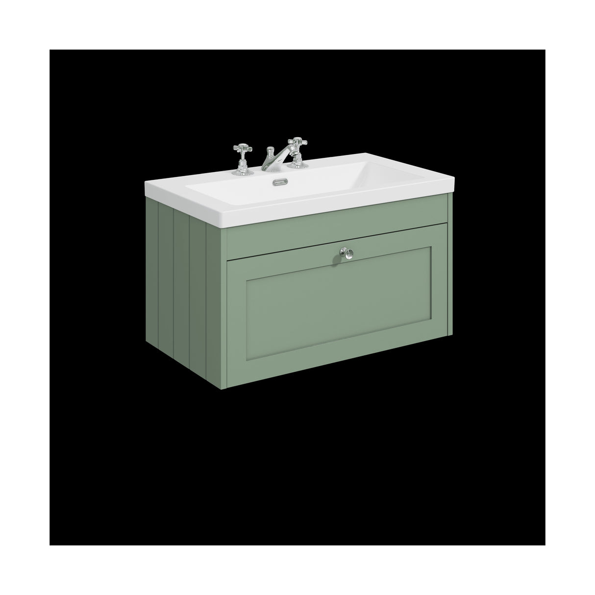 [BFHE896M] Balterley 800mm Wall Hung 1 Drawer Unit with Minimalist Basin 3 Tap Hole - Satin Green - Cutout