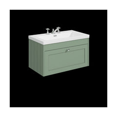 [BFHE896M] Balterley 800mm Wall Hung 1 Drawer Unit with Minimalist Basin 3 Tap Hole - Satin Green - Cutout