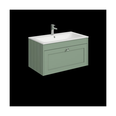 [BFHE896P] Balterley 800mm Wall Hung 1 Drawer Unit with Stone Basin 1 Tap Hole - Satin Green - Cutout