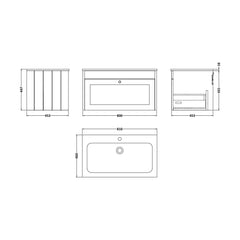 [BFHE896Q] Balterley 800mm Wall Hung 1 Drawer Unit with Stone Basin 1 Tap Hole, Satin Green - Technical Drawing