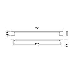 [BFHH006] D Shape Bar Handle, 350mm (320mm Centres) - Chrome - Technical Drawing