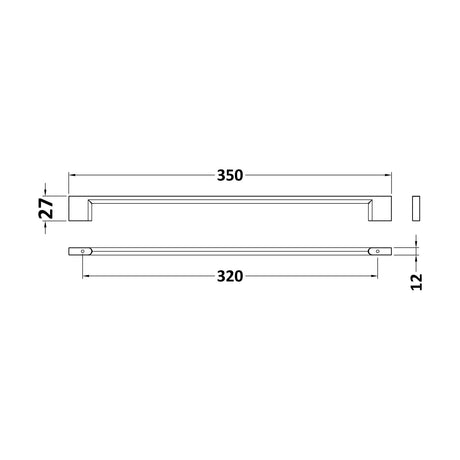 [BFHH006] D Shape Bar Handle, 350mm (320mm Centres) - Chrome - Technical Drawing