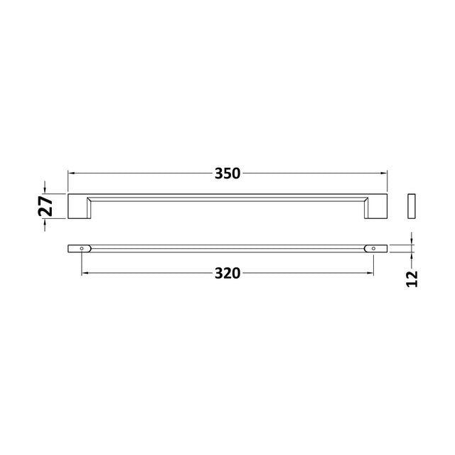 [BFHH006] D Shape Bar Handle, 350mm (320mm Centres) - Chrome - Technical Drawing