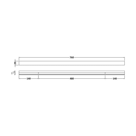 [BFHH009] 7 Shape Handle, 760mm (480mm Centres) - Chrome - Technical Drawing