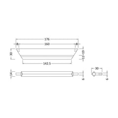 [BFHH101] Profile Handle, 176mm (160mm Centres) - Chrome - Technical Drawing