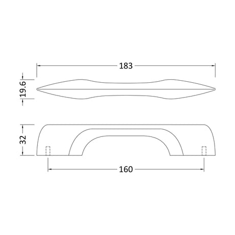 [BFHH105] Furniture Handle D Shape Handle, 183mm (160mm Centres) - Chrome - Technical Drawing