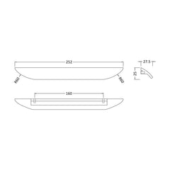 [BFHH109] Finger Pull Handle, 252mm (160mm Centres) - Chrome - Technical Drawing