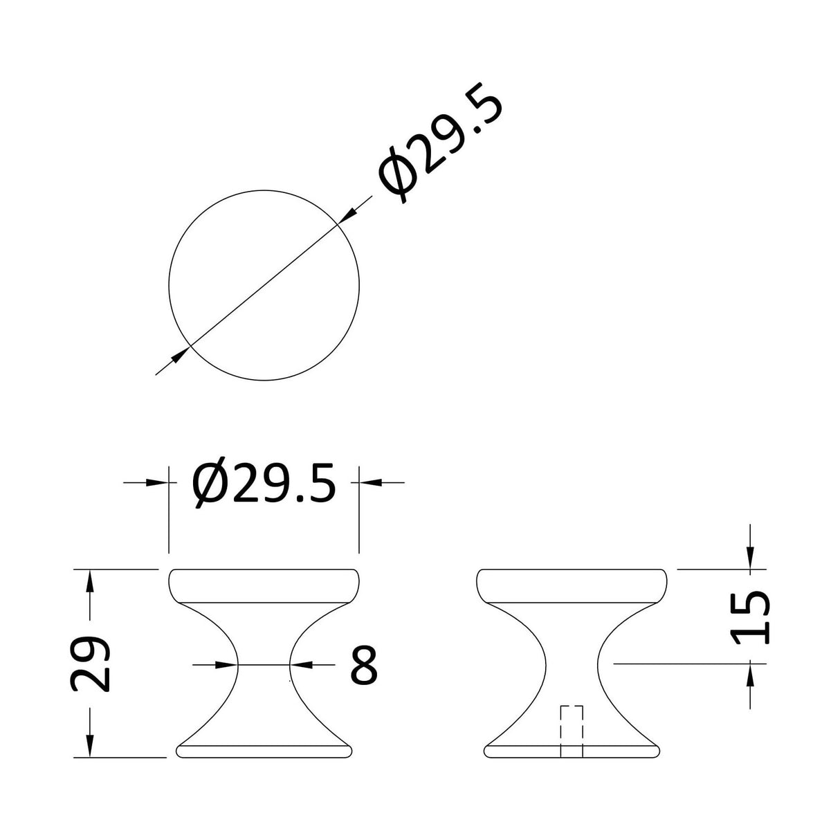 [BFHH113] Indented Round Knob, 30mm - Chrome - Technical Drawing