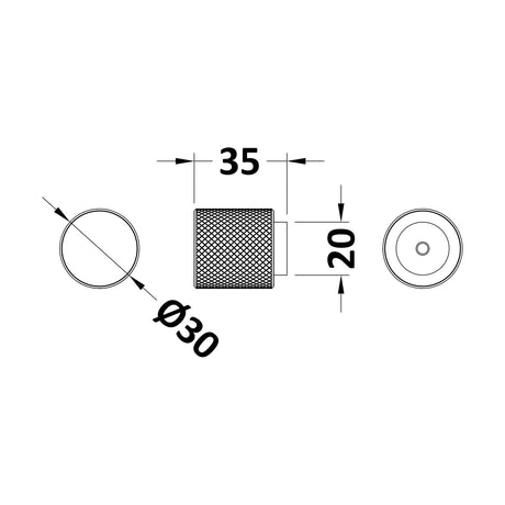 [BFHH114] Knurled Indented Round Knob, 30mm - Satin Nickel - Technical Drawing