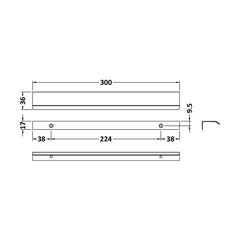 [BFHH125] Finger Pull Handle, 300mm (224mm Centres) - Chrome - Technical Drawing