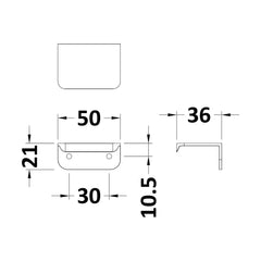 [BFHH187] Wrap Over Handle, 50mm (30mm Centres), Choice of Finish - Technical Drawing