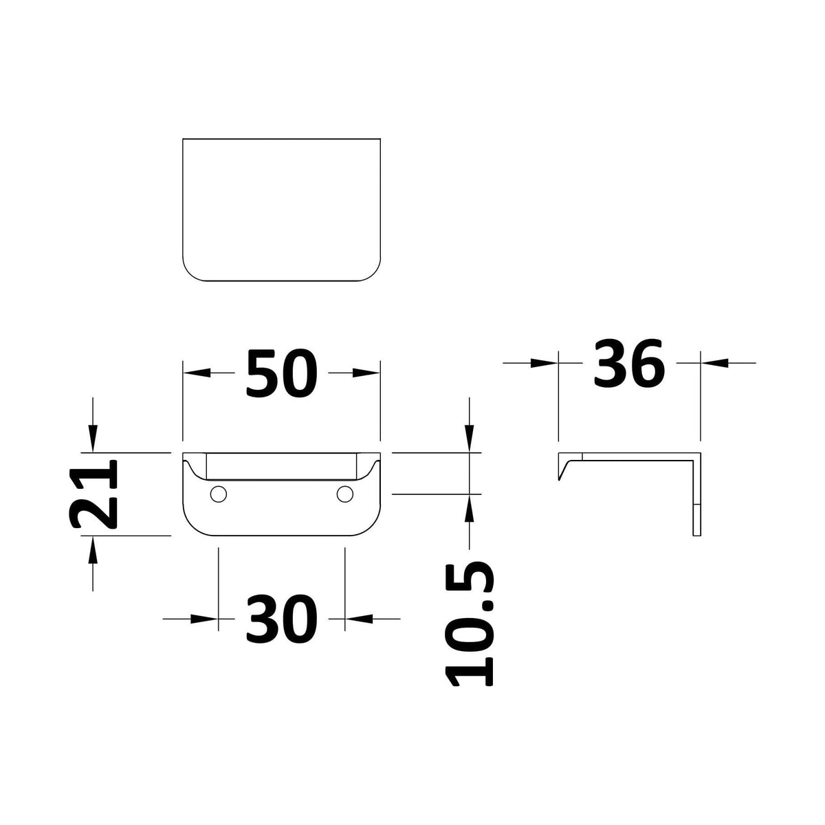 [BFHH194] Wrap Over Handle, 50mm (30mm Centres), Choice of Finish - Technical Drawing