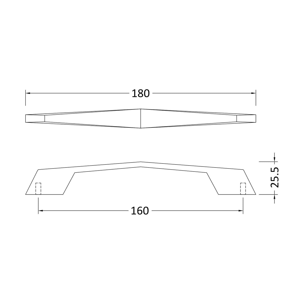 [BFHH203] Furniture Handle Angular D Shape Handle, 180mm (160mm Centres) - Matt Black - Technical Drawing