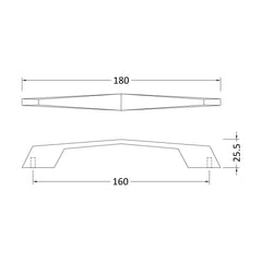 [BFHH203] Furniture Handle Angular D Shape Handle, 180mm (160mm Centres) - Matt Black - Technical Drawing