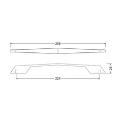 [BFHH204] Furniture Handle Angular D Shape Handle, 256mm (224mm Centres) - Matt Black - Technical Drawing