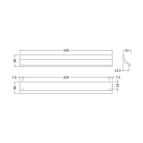 [BFHH208] Finger Pull Handle, 239mm (224mm Centres) - Matt Black - Technical Drawing