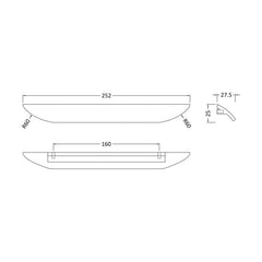 [BFHH209] Finger Pull Furniture Handle, 252mm (160mm Centres), Choice of Finish - Technical Drawing