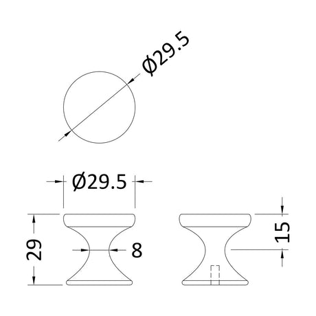 [BFHH213] Indented Round Knob, 30mm - Matt Black - Technical Drawing