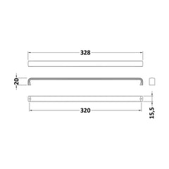 [BFHH220] Thin D Shape Furniture Handle, 328 x 16 x 20mm, Choice of Finish - Technical Drawing